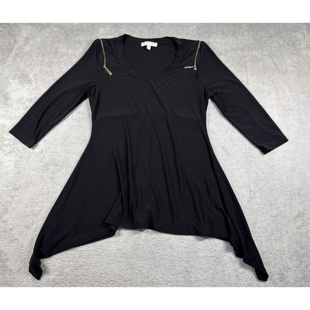 Chaus New York‎ Women's 3/4 Zipper Sleeve Stretch Blouse Black Size Small